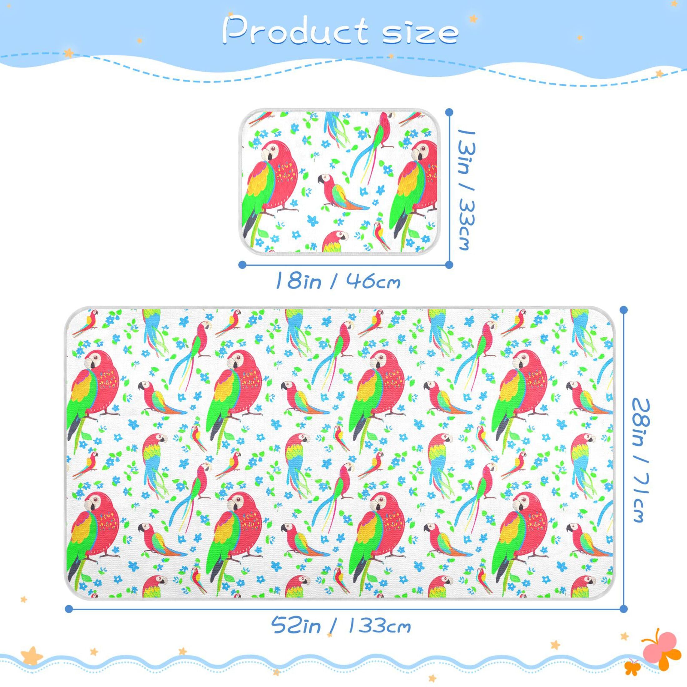 Takiito Cartoon Parrots Baby Cooling Mattress Pad, Soft & Breathable Cooling Mat Keep Baby Cool in Summer 28x52 in, Nursery Essential