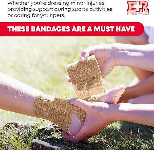 Miniatura 6 de Ever Ready First Aid Vendajes cohesivos autoadherentes, 2 pulgadas x 5 yardas para primeros auxilios, esguinces, hinchazón, deportes, mascotas,