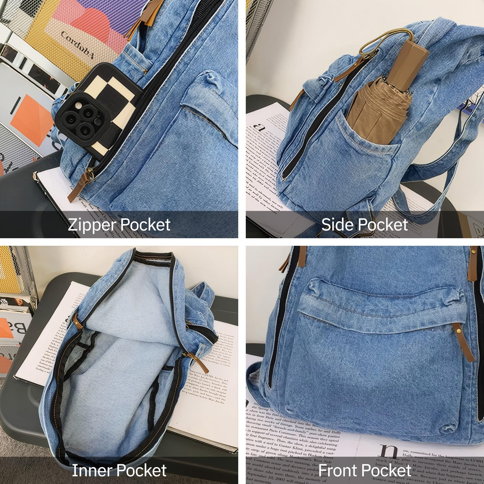 Zaino Jeans Donna per Laptop Zaino Denim Urbano Cowboy Chic