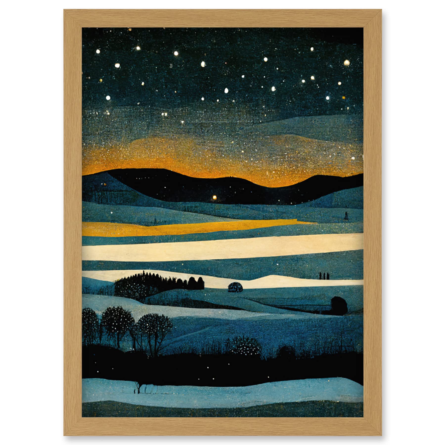 Doppelganger33 LTD Star Filled Twilight Landscape Painting Artwork Framed Wall Art Print A4