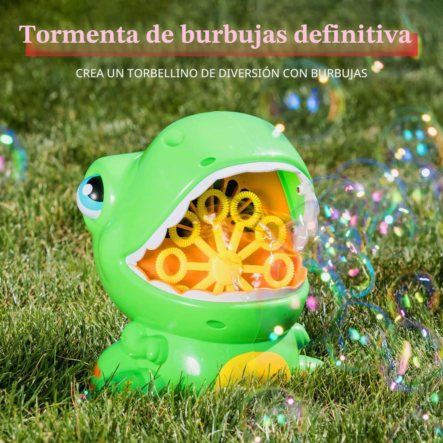 JOYIN Máquina de Burbujas de Dinosaurio, Pistola de Burbujas con Solución para Burbujas para Niños, Fiestas, Cumpleaños, Verde