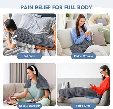 FluffyWarmth Electric Heating Pad for Back, Extra Large 17x33, Ultra Soft | L for Full Body, Period Cramps, Neck Shoulder Back Pain Relief, 6 Heat Settings 4 Timers Heating Pad, Gifts for Women Men