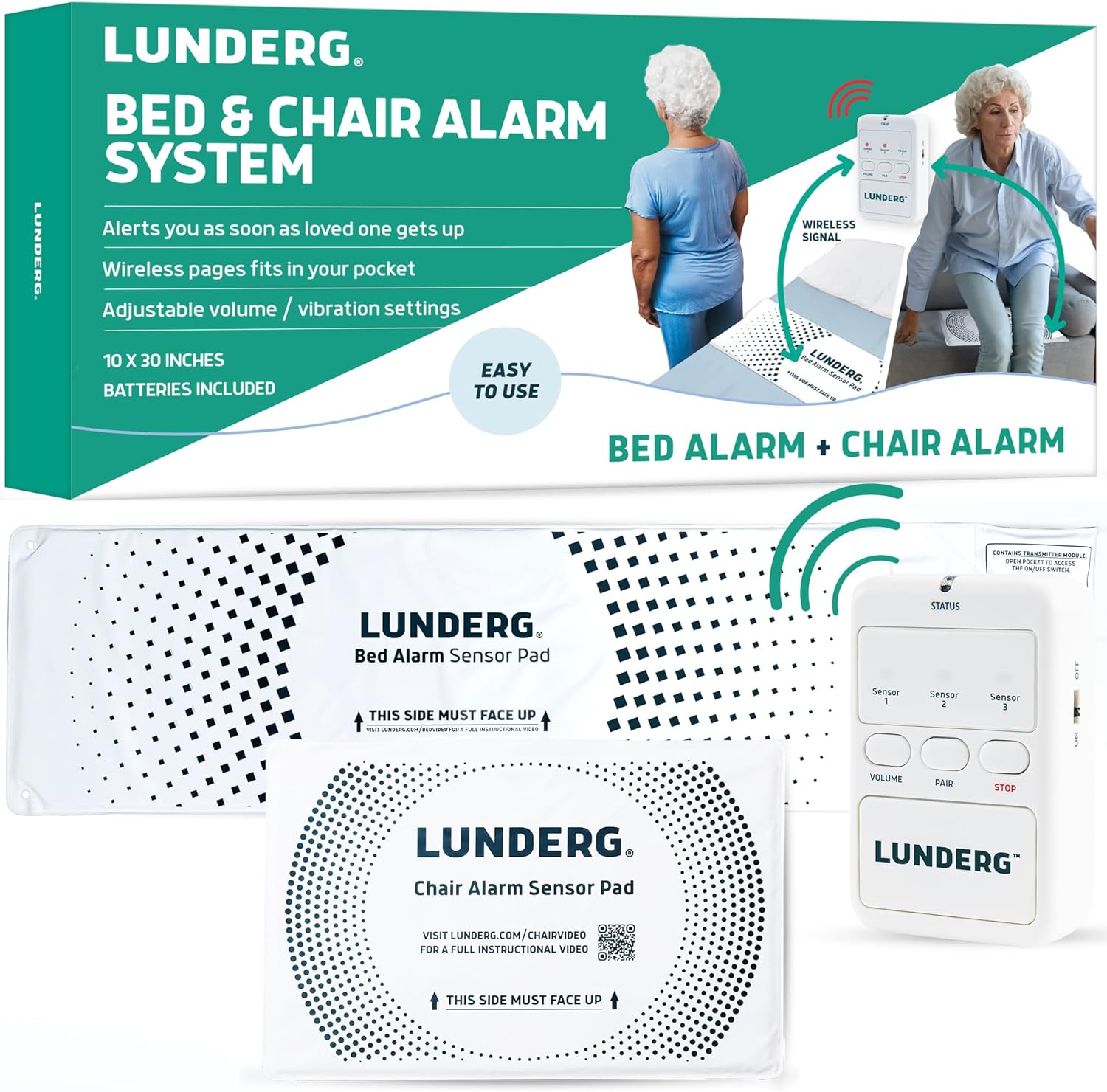 Lunderg Bed Alarm & Chair Alarm System Wireless Bed Sensor Pad (10” x