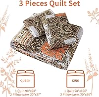 Vista 124 de VAPUTAR Juego de ropa de cama tamaño Queen – 3 piezas, edredón bohemio, colcha reversible ligera para dormitorio de granja (floral)