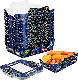 50 Pieces Video Game Birthday Party Favors 2lb Disposable Paper Food Trays Snack Trays Gamer Birthday Party Decorations Gaming Party Food Serving Trays for Nacho Hot Dogs Popcorn (Blue)