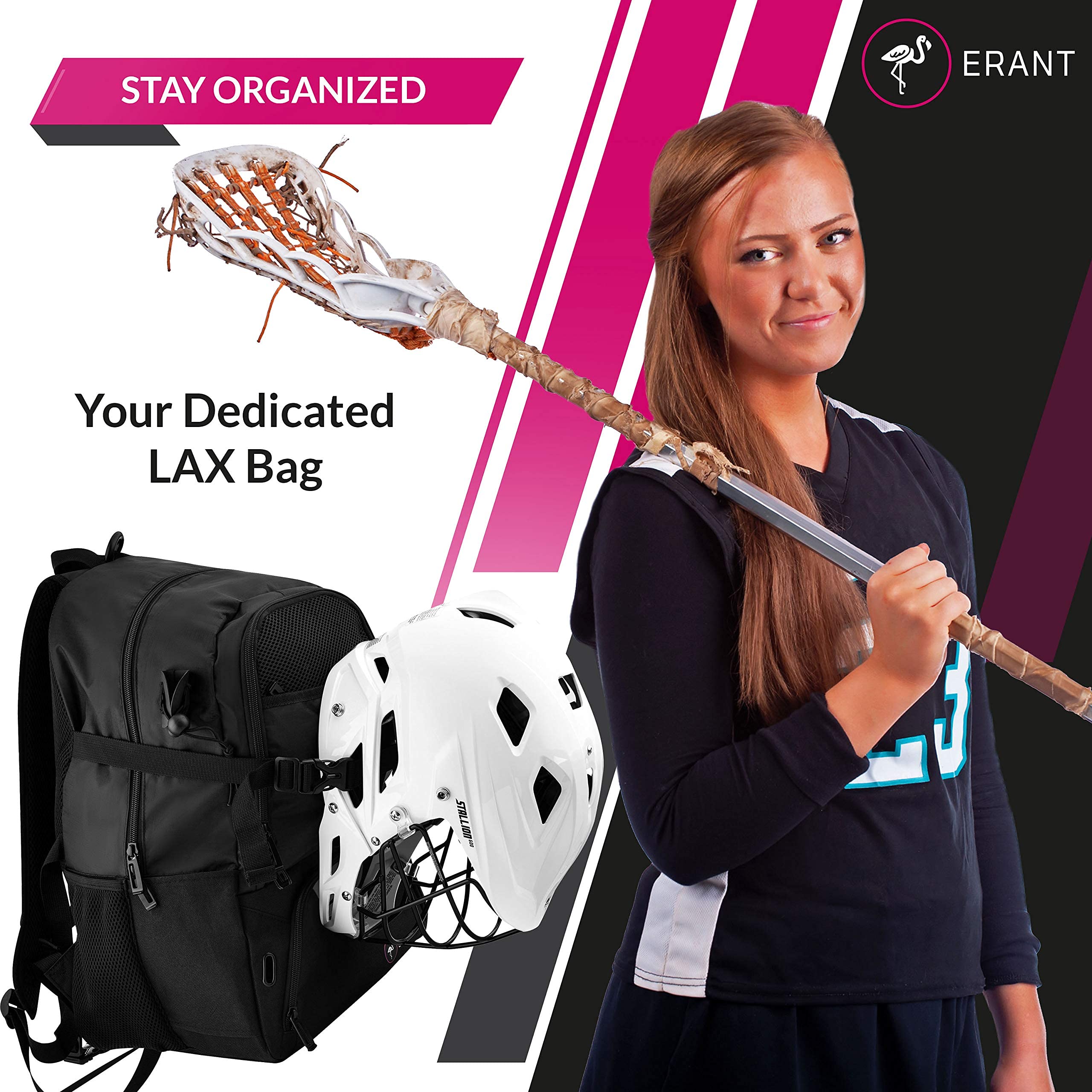 ERANT Lacrosse Bag Backpack – Lacrosse Bags for Boys – Girls Lacrosse Backpack with Stick Holder – Lacrosse Bags for Girls – Field Hockey Bags – Lacrosse Stick Bag – Lax Backpack – Lacrosse Bag Youth