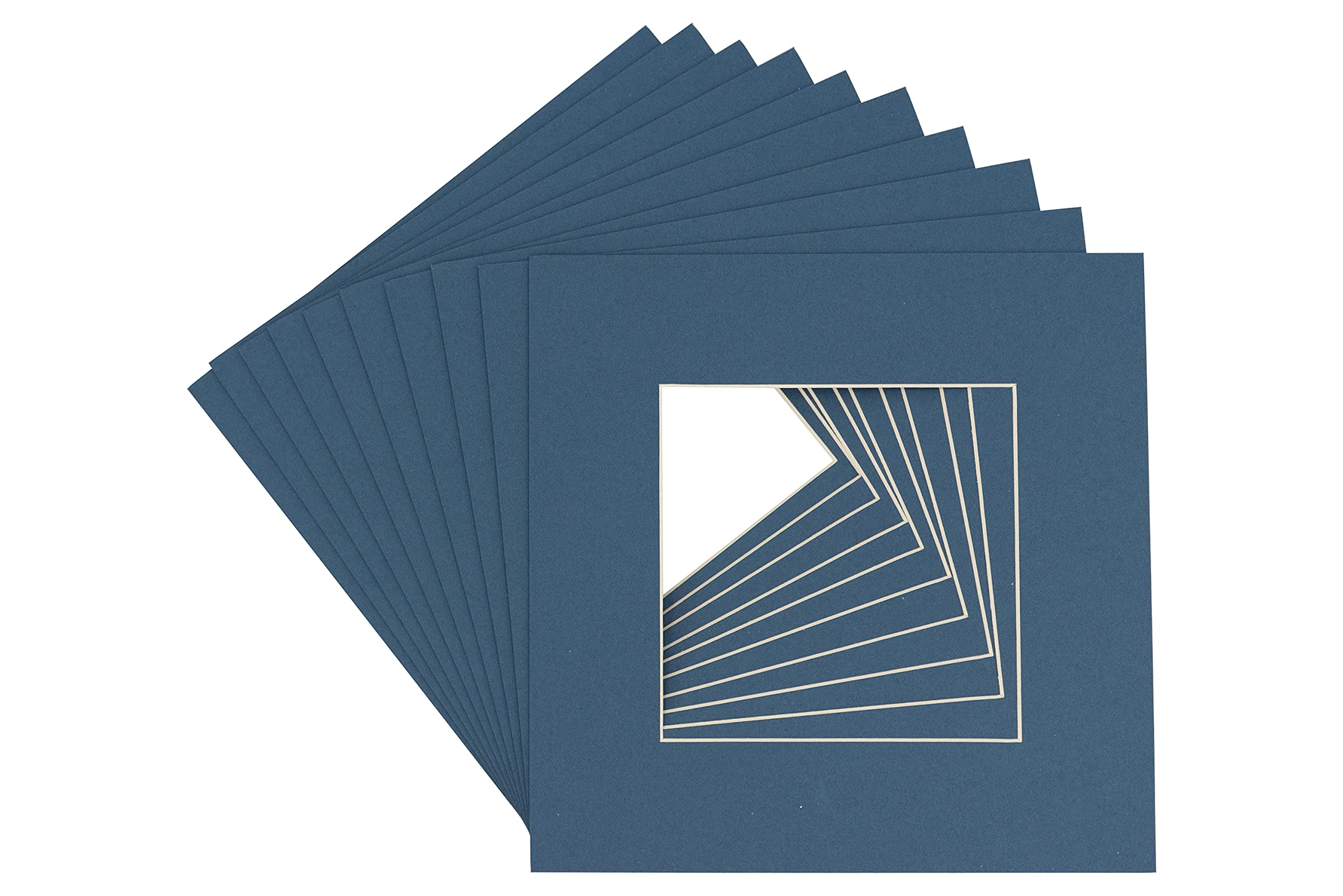CountryArtHouse Steel Blue Acid Free 12x12 Square Picture Frame Mat with White Core Bevel Cut for 8x8 Pictures - Fits 12x12 Frame - Pack of 1 Matboard Show Kit with Acid Free Backing & Clear Bag