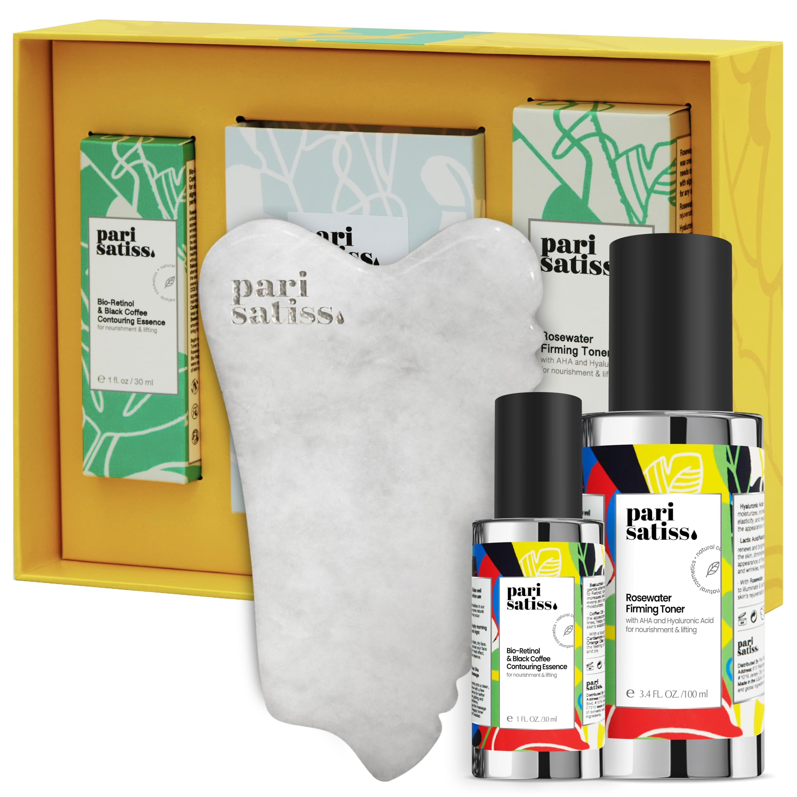 Three Step Gua Sha Ritual – Pearly White Jade Gua Sha Facial Tool, Rosewater Toner, Bio Retinol for Skin Essence – Self Care Gifts for Women, Travel Accessories, Gifts for Her