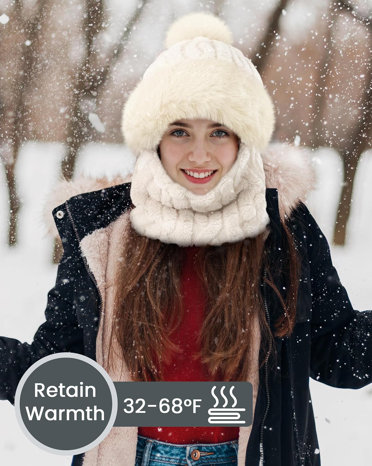 Hat and Scarf Set for Women - One Piece Hat Beanie Winter Face Mask for Women/Men, Warmer Beanie Neck Scarf Ski Snow Hats - Image 2