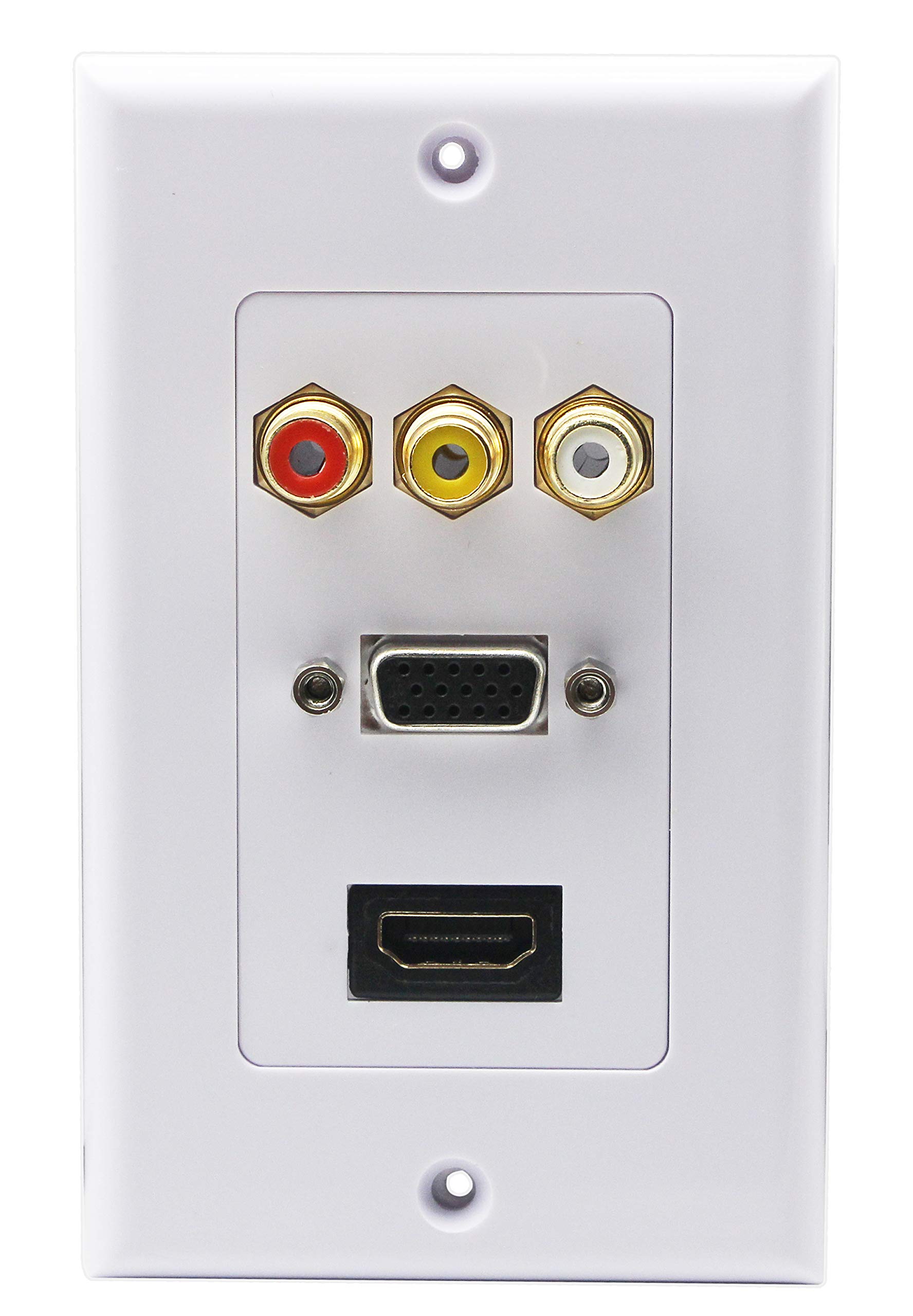 3RCA HDMI VGA Wall Plate Composite Audio Video Face Plate Bianco
