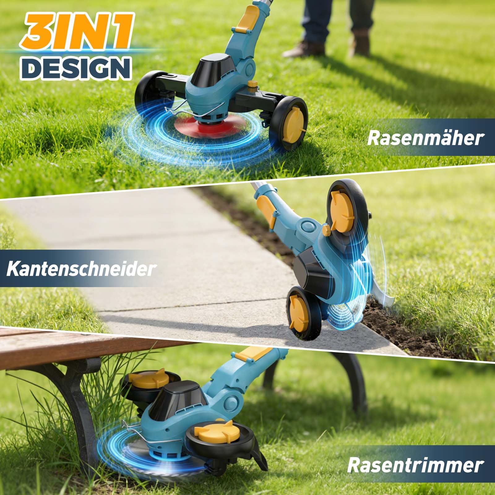 Akku Rasentrimmer für Makita-Akkus, Rasentrimmer mit Unkrautbürste | 2 x 4.0Ah Akku, 4 Klingentypen, Bürstenloser Freischneider, Rasenkantenschneide