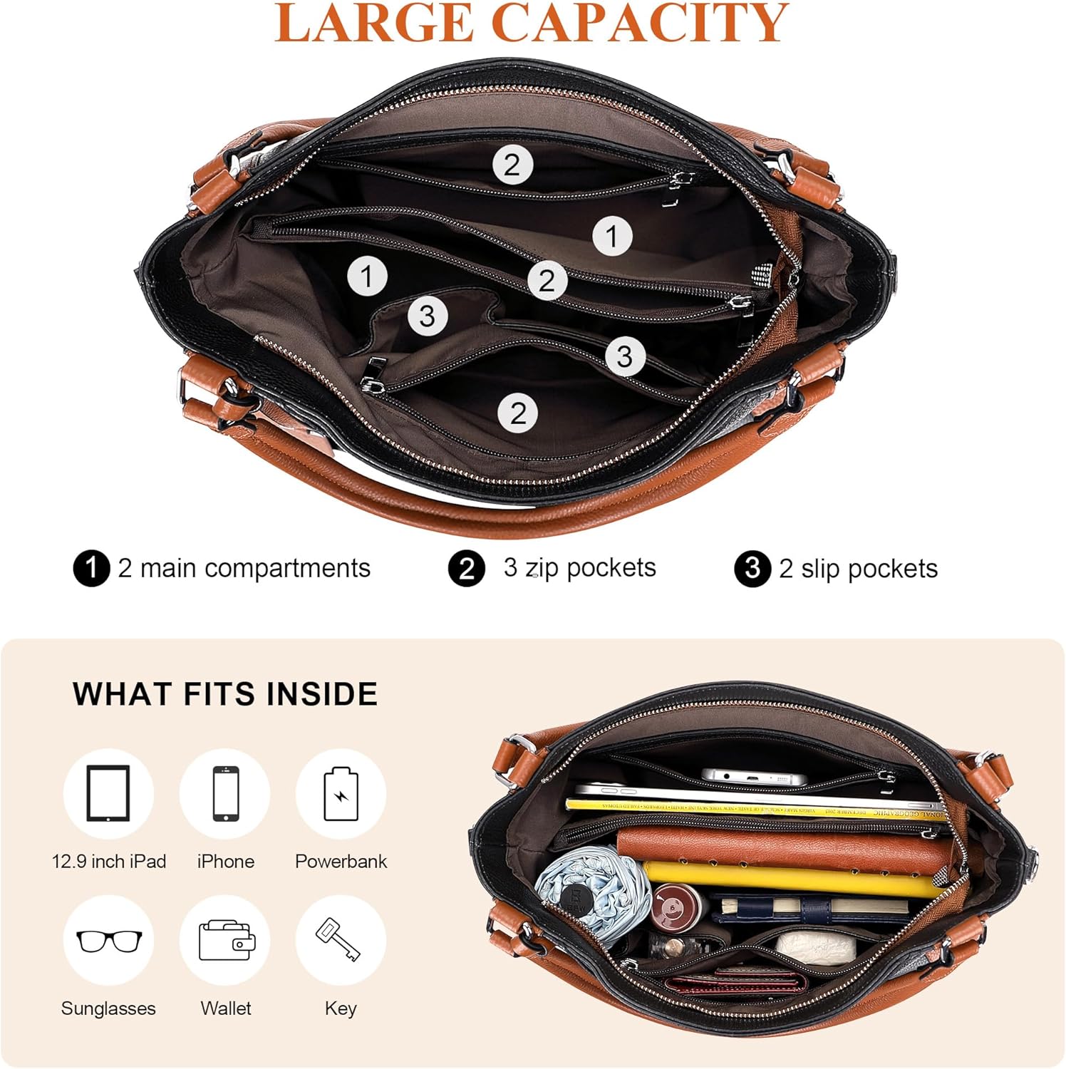 Over Earth Genuine Leather Purses for Women Large Hobo Bags Lady Shoulder Handbags with Detachable Strap - Image 5