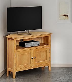 Hallowood Furniture Aston oak Effect 2 Doors Corner TV Unit with 1 Shelf – TV Stand Cabinet for Living Room & Bedroom – Corner Wooden TV Cabinet with Storage – TV Media Table