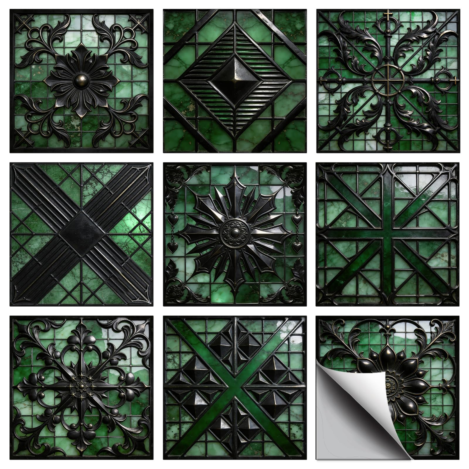 CONCHLERY 36 Pcs Tile Stickers Green Embossed Retro 4x4 Inch