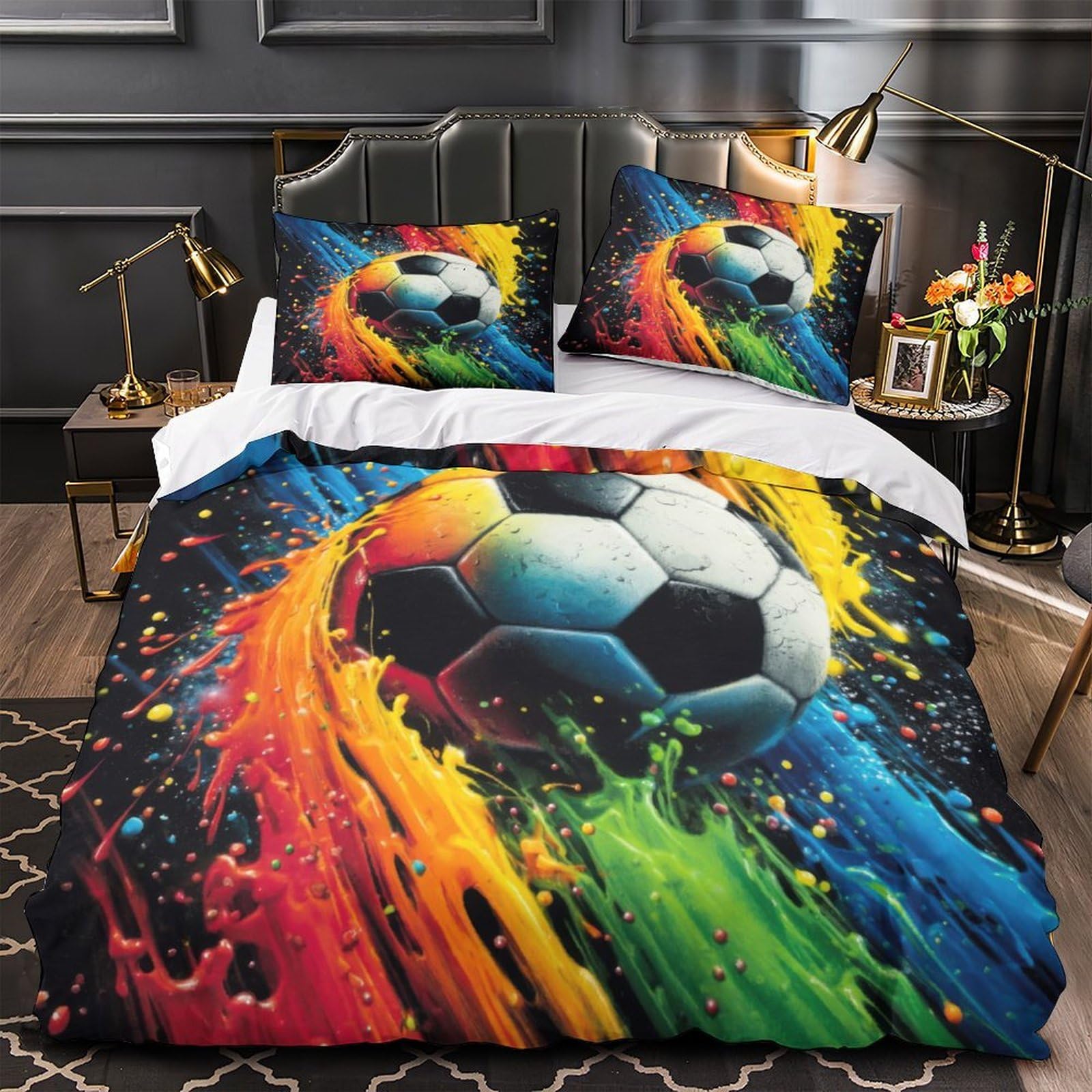 Housse de couette football anti-acarien avec zip pour adulte