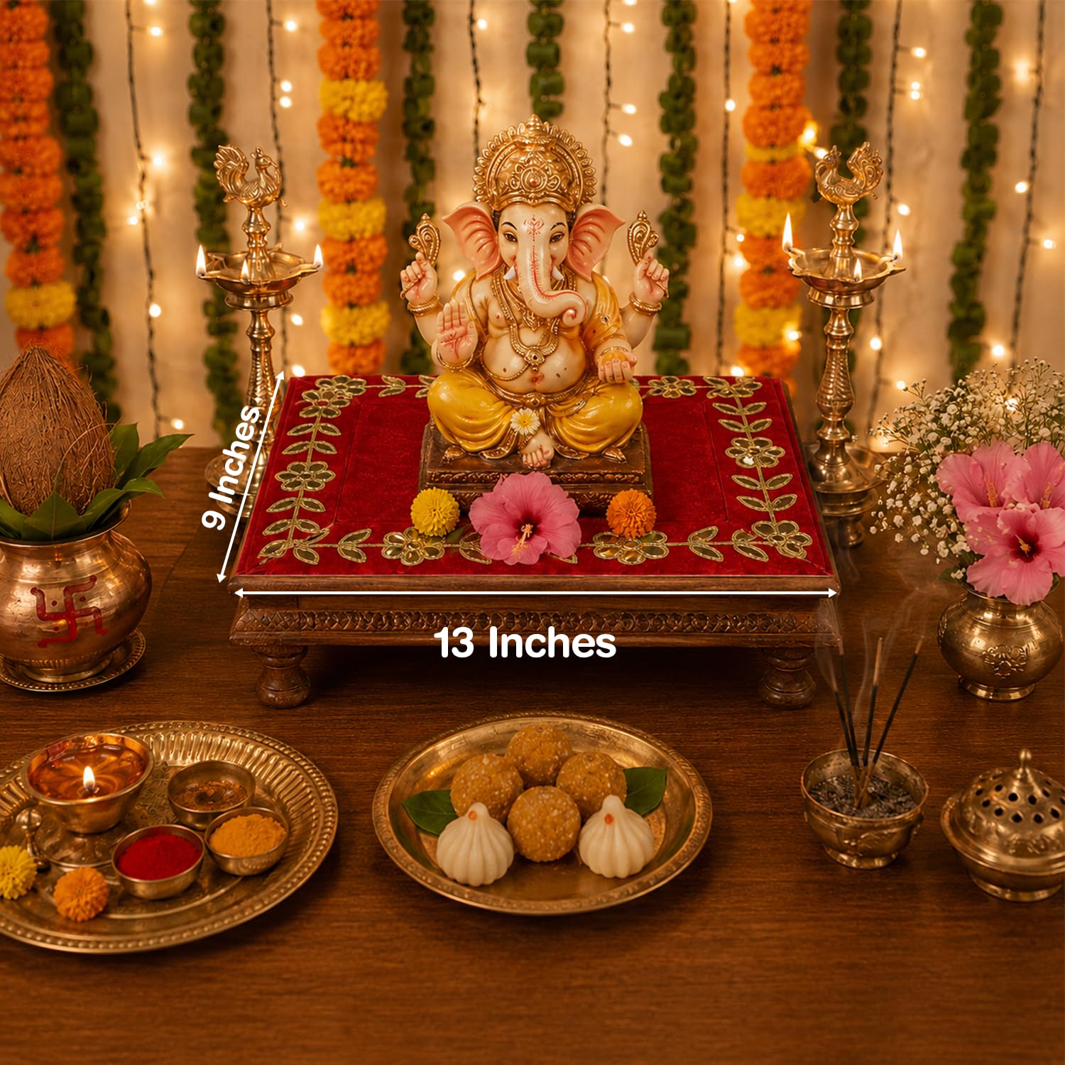 DLC Designer Red Pooja Cloth for God, Velvet Altar Cloth for Puja Mandir| Pack of 2 | Size 9x13 1