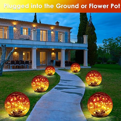Miniatura 10 de Luces solares de jardín, luces solares de vidrio agrietado cálido, luces LED de bola LED blancas cálidas mejoradas para patio, camino, patio,