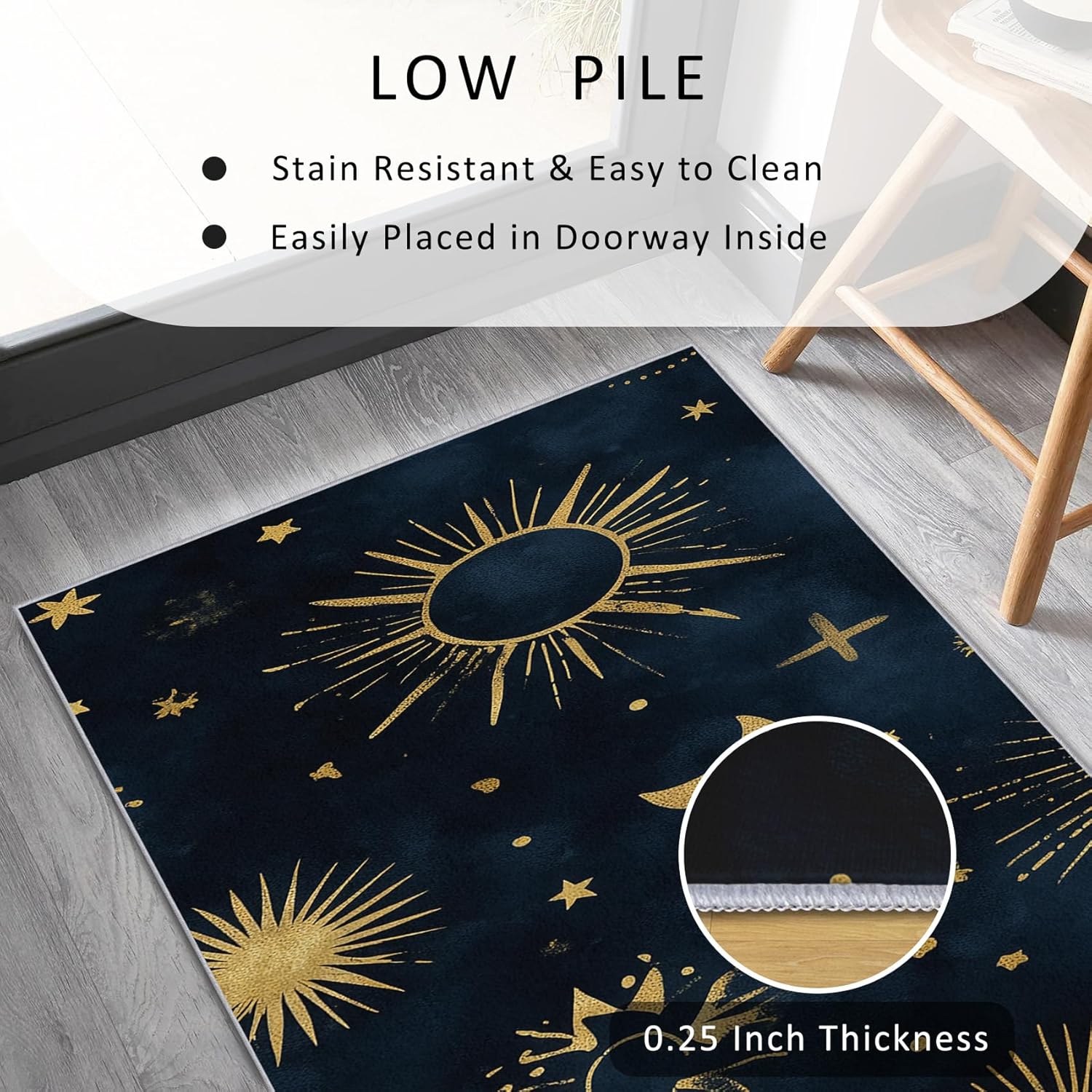Sun and Moon Runner Rug 2x4 Small - Hallway Runner Rug Stars Starry Sky Galaxy Pattern, Non Slip, Washable, Sun and Moon Home Decor Carpet for Kitchen, Entryway, Bedroom, Laundry Room I522