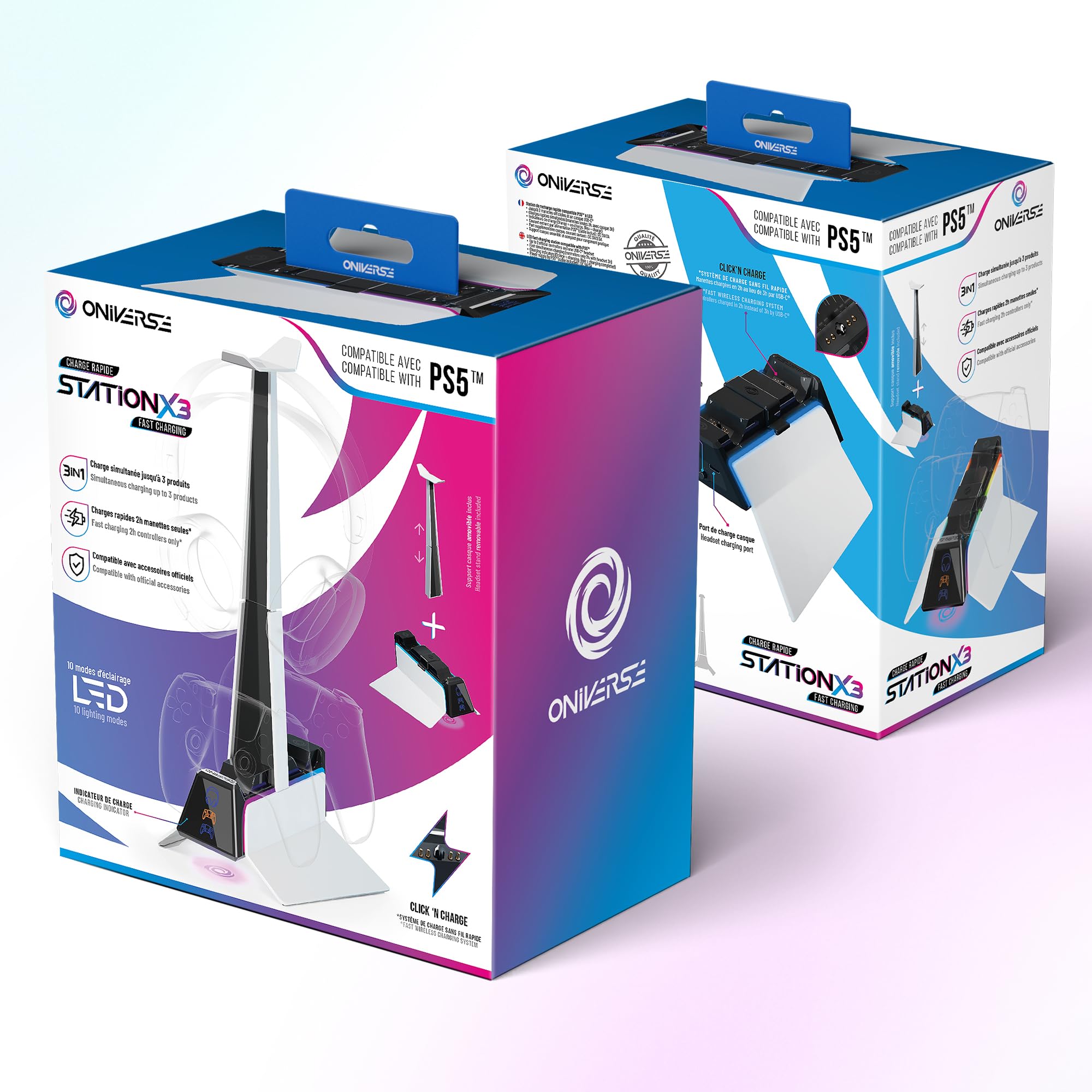 Station de Charge Rapide Oniverse pour PS5 Blanc et Noir