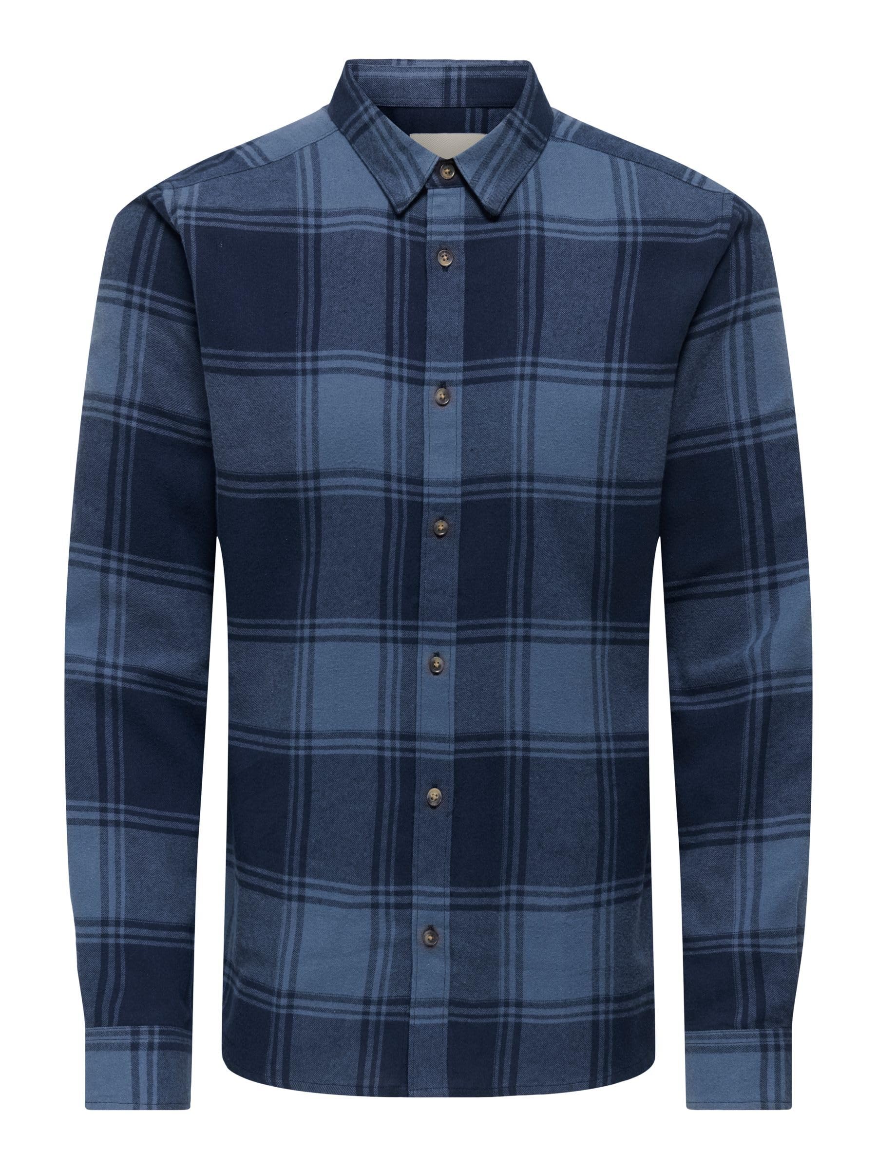 Only & Sons Men's Blazer Navy Onsgudmund Ls Checked Shirt Noos, L Uk