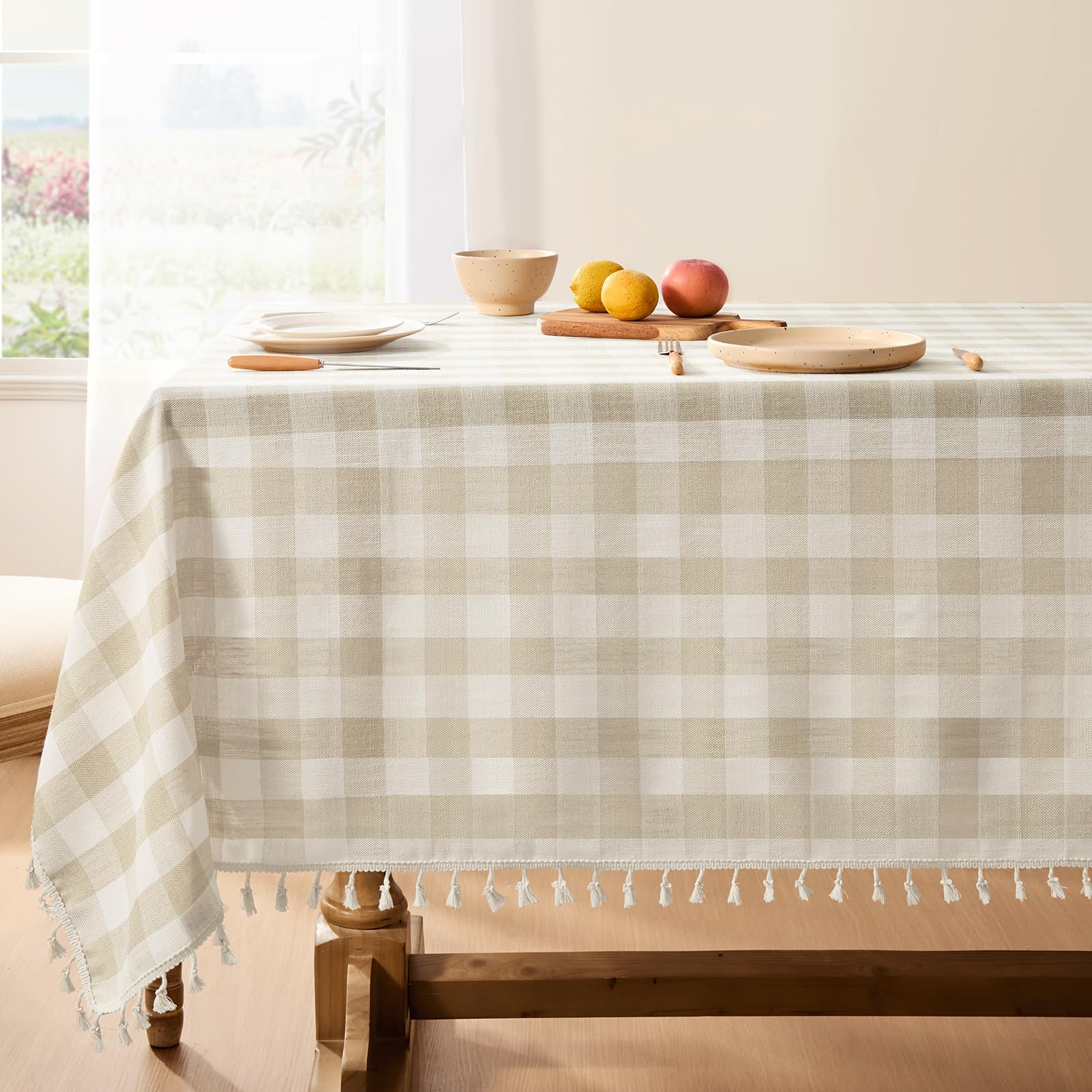 Softalker Checkered Tablecloth Rectangle, Outdoor Linen Cotton Gingham Table Cloth with Tassel, Heavy Duty Wrinkle Free Buffalo Plaid Table Cover for