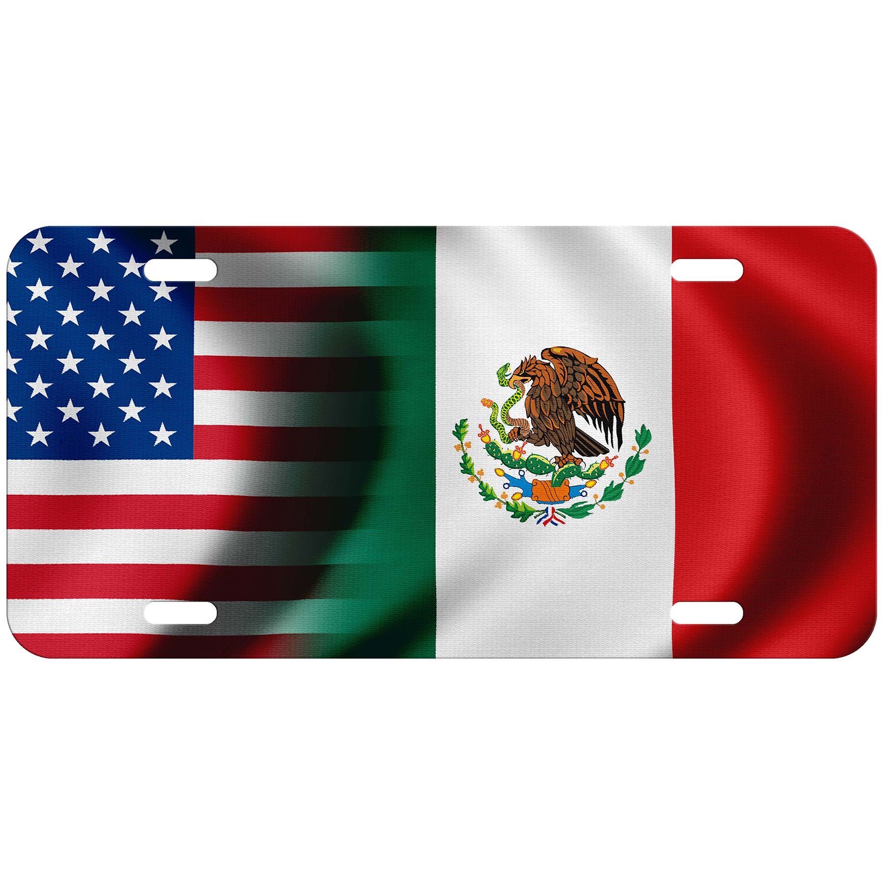 Aluminum License Plate - Flag of Mexico (Mexican) - Waves/USA
