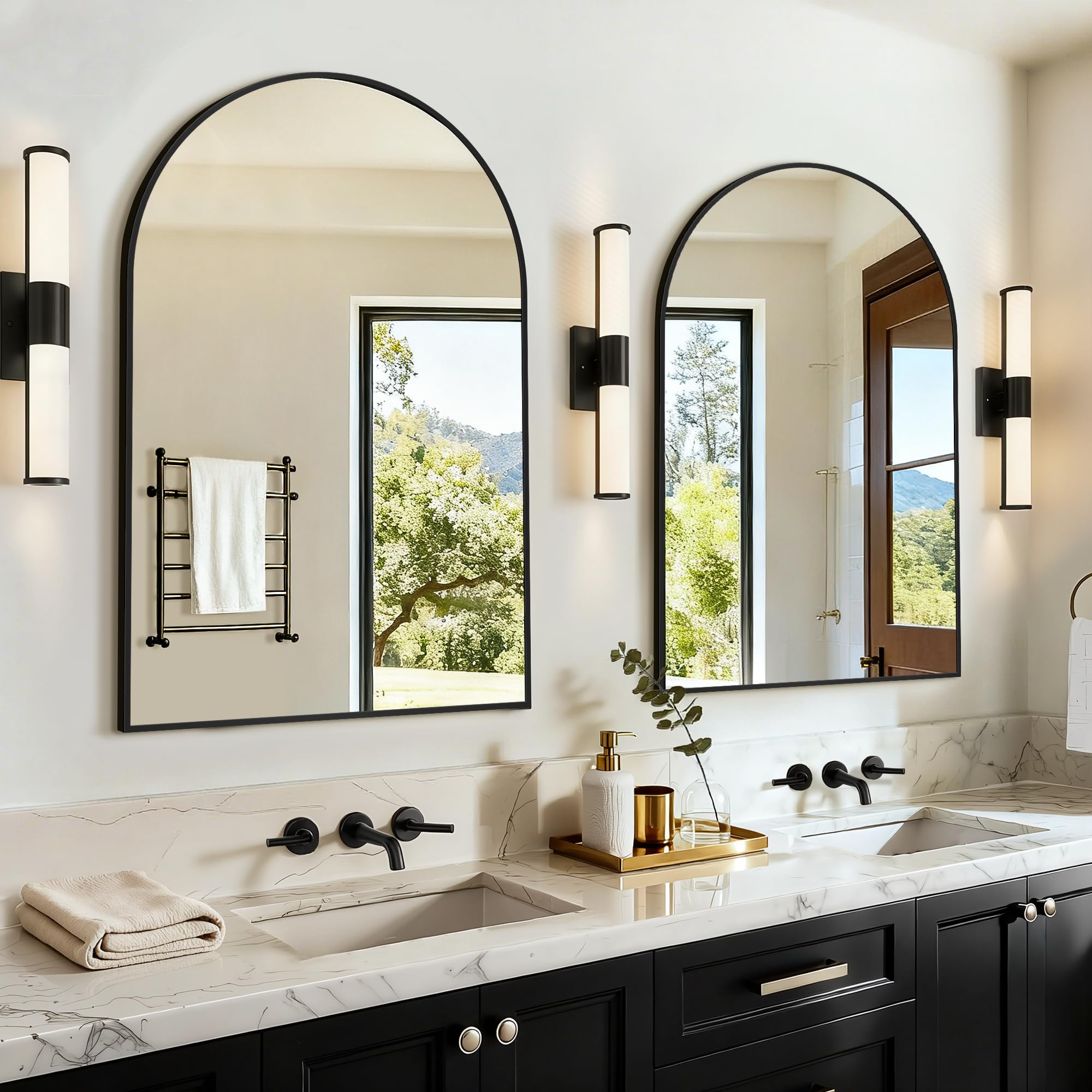 Photo 1 of *** DAMAGED - SCRATCHES ON MIRROR ***
LAWADA Arched Mirror, 2-Pack 30"x20", Black