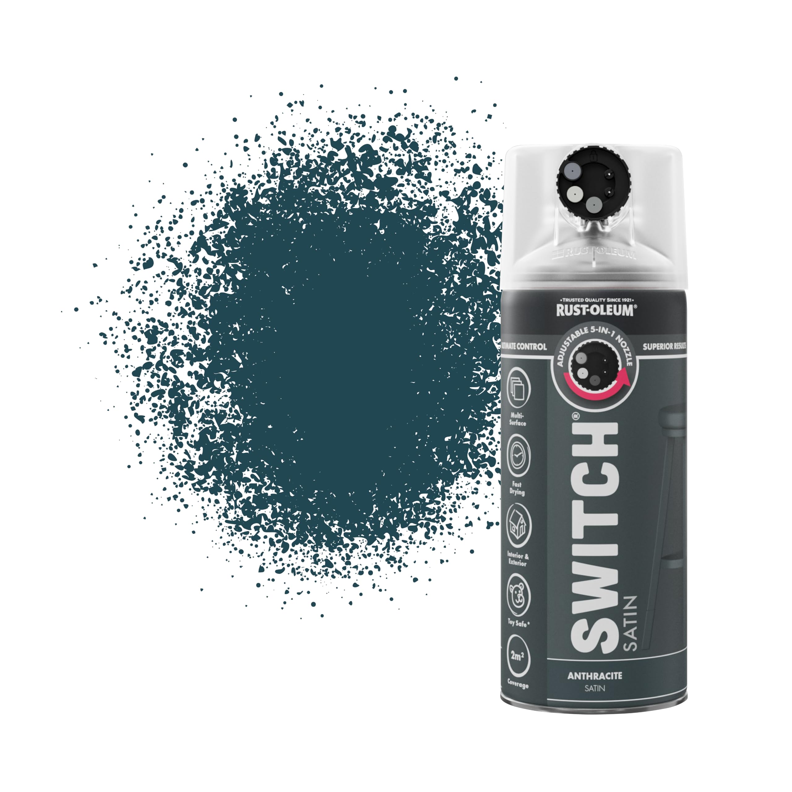 Rust-Oleum Anthracite Switch 5 In 1 Nozzle Multi Surface Topcoat Decorative Spray Paint Aerosol 400Ml Satin Finish