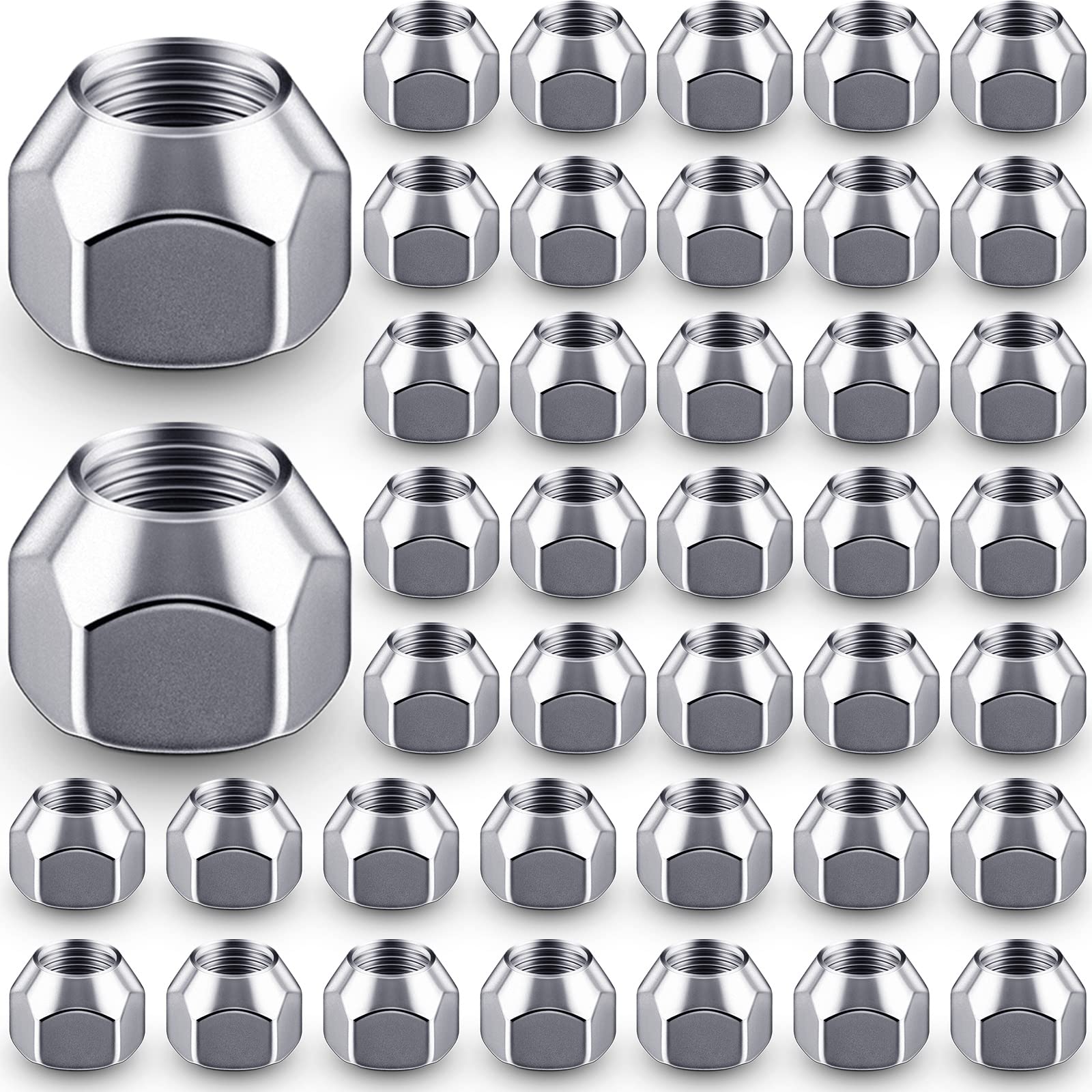 Frienda 1/2-20 Inch Trailer Lug Nuts 509 Tire Lugs Wheel Nuts Wheel Trailer Lugs Tire Acorn Nut Silver Lug Nuts Open End Finish Lug Nuts for Trailers Tire Wheel (40 Pieces)