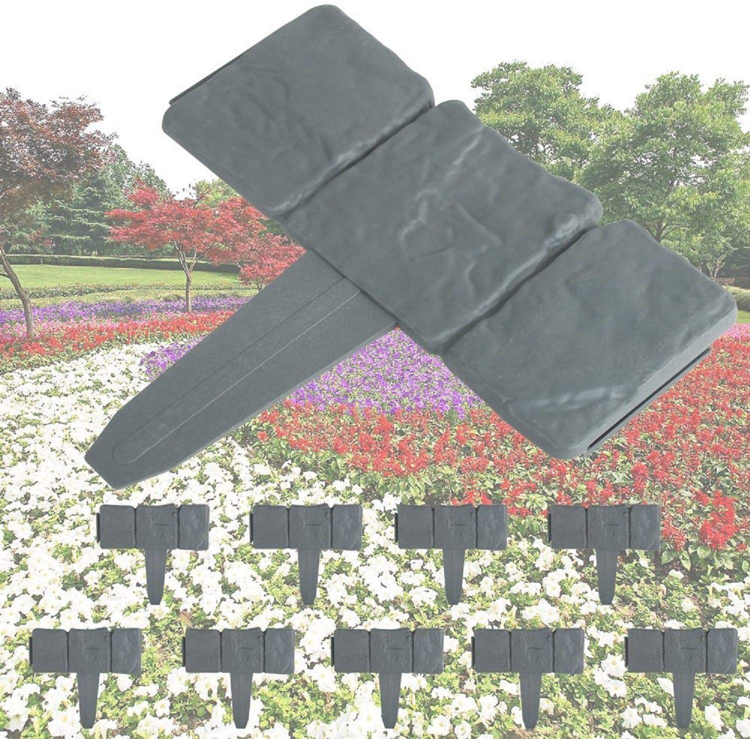 Forever Speed Borde de Jardín Efecto de Piedra 12.5M Borde de Piedra Jardín Patio Decoración Valla de jardín 50pcs Valla Bordes Gris