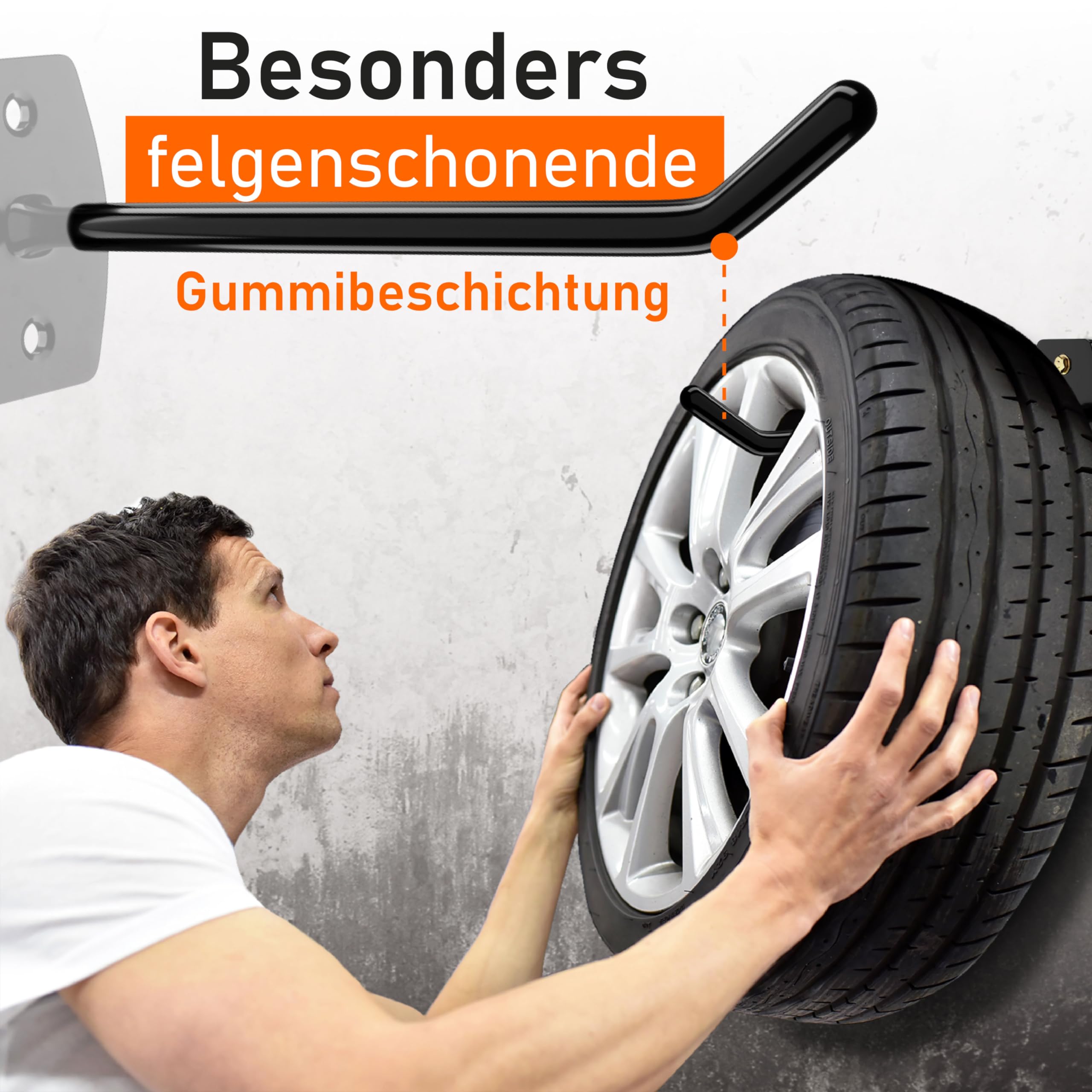 Upgrade4cars Reifen Wandhalterung Garage für 4 Felgen | Autoreifen Wandhaken bis zu 22 Zoll | Reifenhalter Haken Set | Edelstahl Reifenwandhalter Aufhängung Gummiert