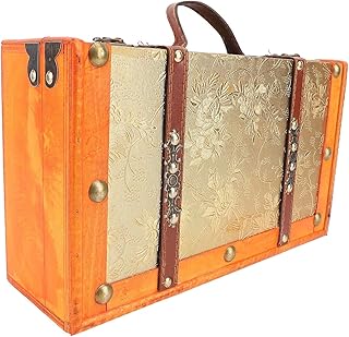 Eujgoov Vintage Wooden Trunk | Portable Decorative Luggage Suitcase for ...