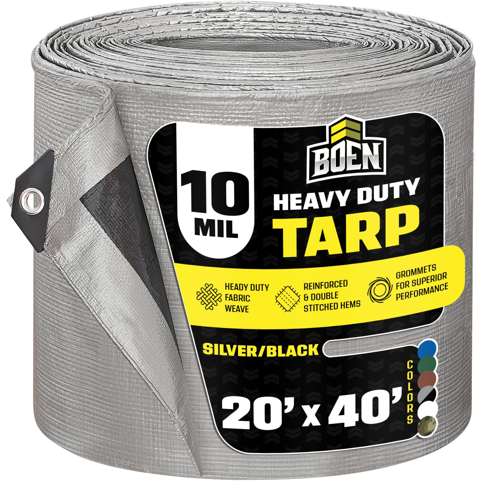 Heavy Duty Tarp Waterproof Large Cover |Silver/Black, 20' x 40' 10 Mil Thick | Rip Proof Tarps | Thick Weave Material, UV Resistant Great for Tarpaulin Canopy Tent, Boat, RV or Pool Cover