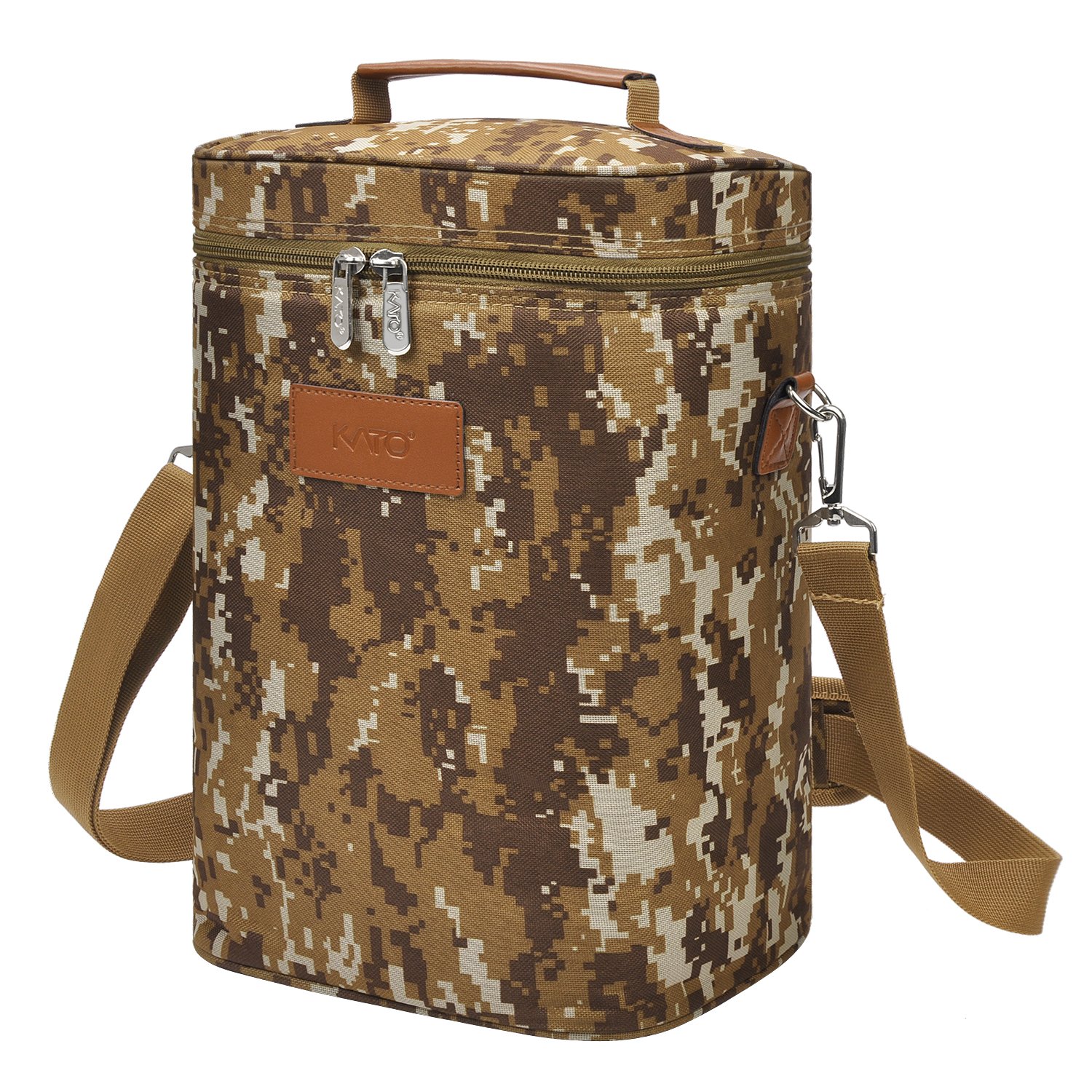 Kato Insulated Wine Tote Bag - 4 Bottle Travel Padded Wine/ Champagne Cooler Carrier with Handle and Shoulder Strap, Great Wine Lover Gift, Camouflage