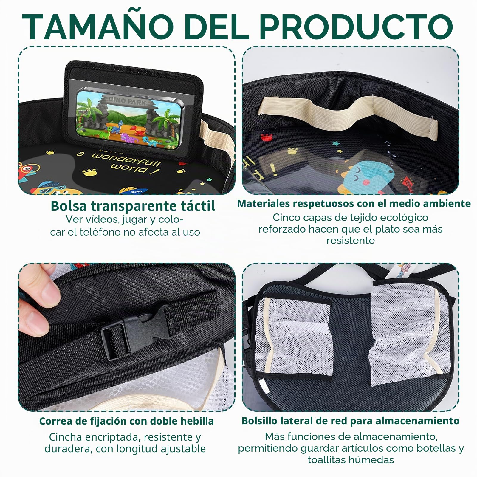 Bandeja para las Rodillas para Niños, Mesa de Viaje, Asiento de Coche Con Bolsillos de Red, para Juego y Comedor