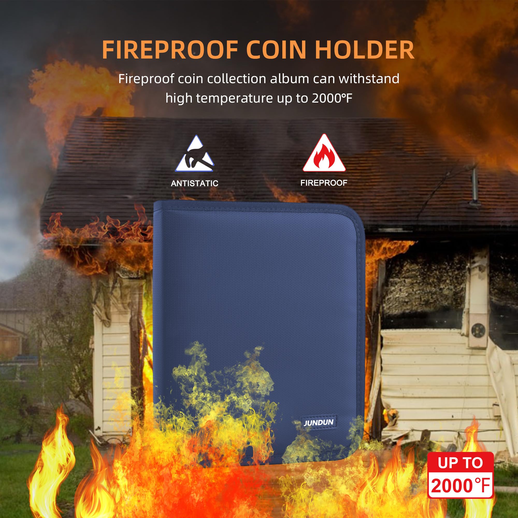 JUNDUN Fireproof Coin Collection Album for Collectors Pennys Collection Book with 260 Pockets - Image 2