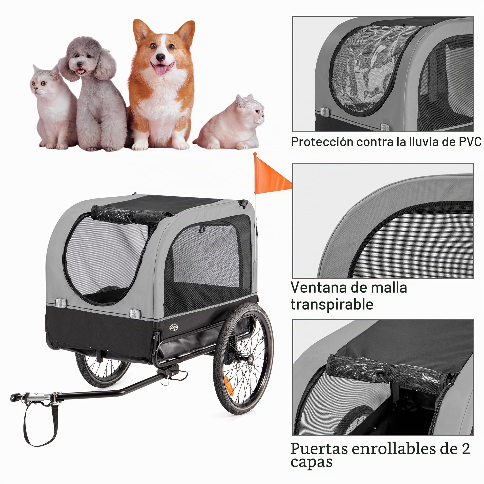 CXWXC Remolque de Bicicleta para Perros, con Amortiguador, Carga máxima 40kg / 88lbs (Rojo)