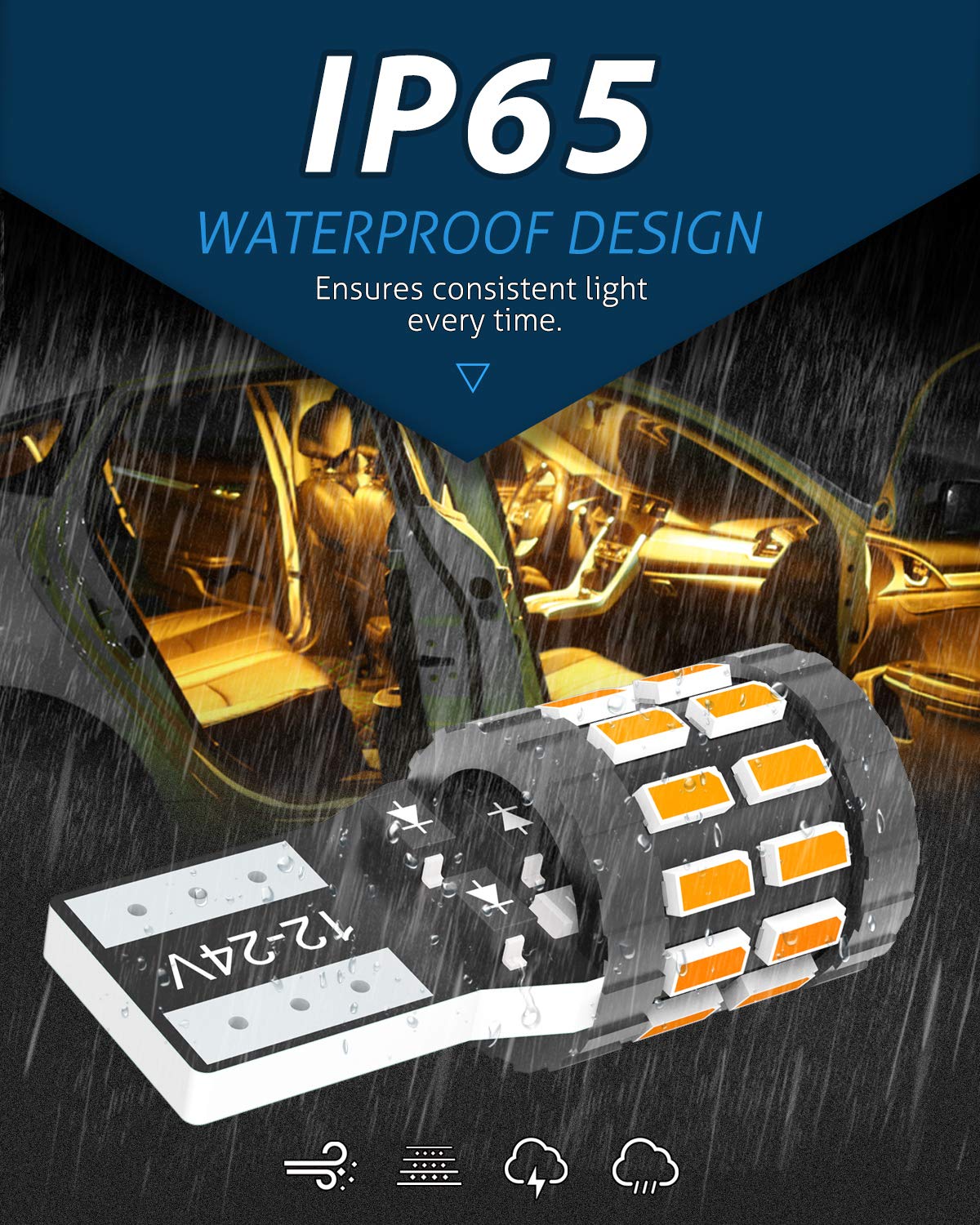 KATUR 194 T10 W5W 168 żarówka LED super jasna bursztynowa żółta 30-SMD 3014 Chipy 12-24 V CANBUS bezbłędne żarówki LED zamiennik do kopuły samochodu drzwi uprzejmość oświetlenie tablicy rejestracyjnej (ulepszona wersja)