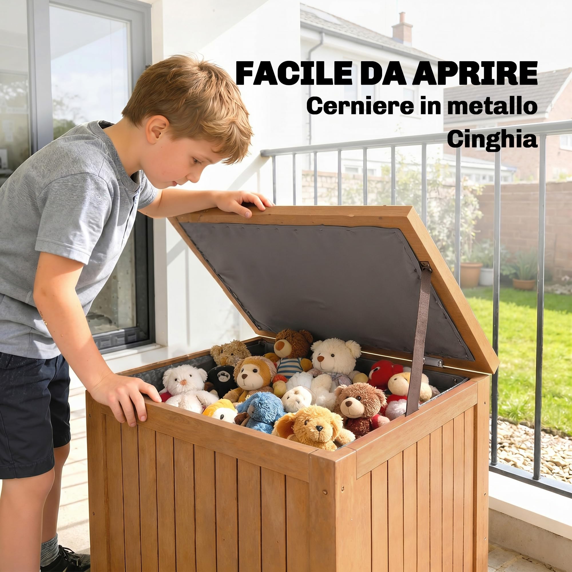 Outsunny Baule da Esterno 130L Legno Coperchio Cerniera, Contenitore Giardino Protezione UV, 63x51x58.5 cm, Marrone