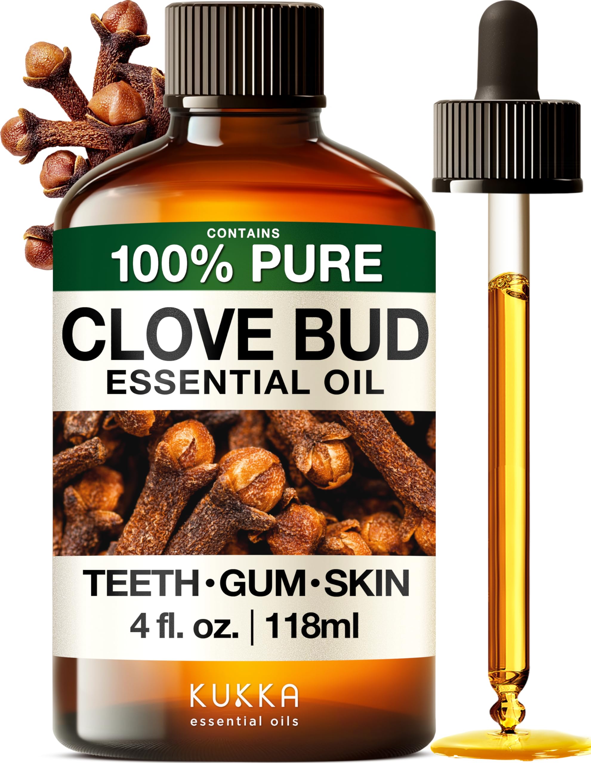 KUKKA Clove Essential Oils - 4 Fl Oz - for Hair, Skin, Diffuser, Aromatherapy & DIY Soap Making Scent