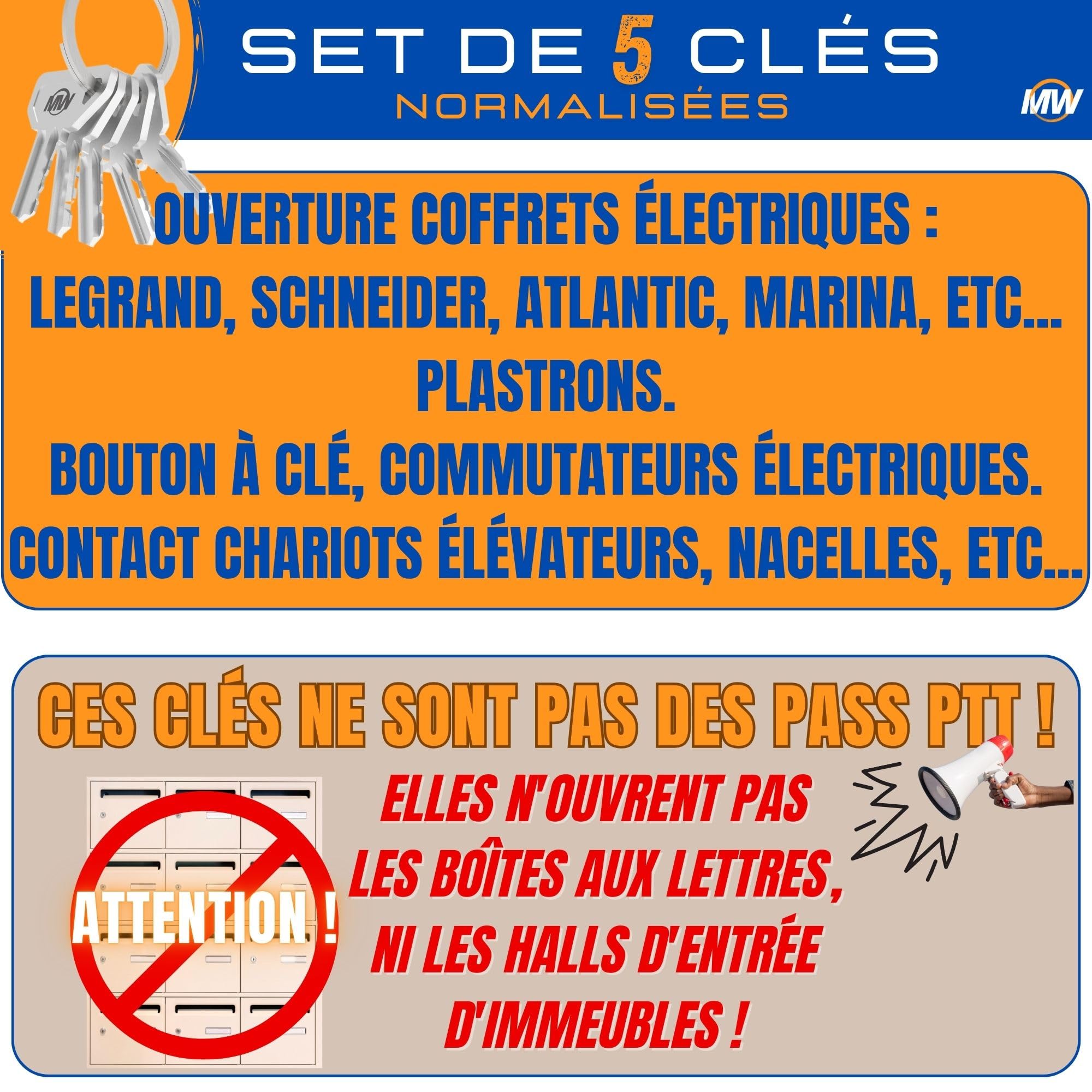 5 Clés Professionnelles Normalisées de Sécurité 405 455 2342E H520 1242E I Coffrets Électriques Legrand, Schneider, Atlantic, Marina, Bouton à Clé, Commutateurs, Contact Chariots Élévateurs, Nacelles