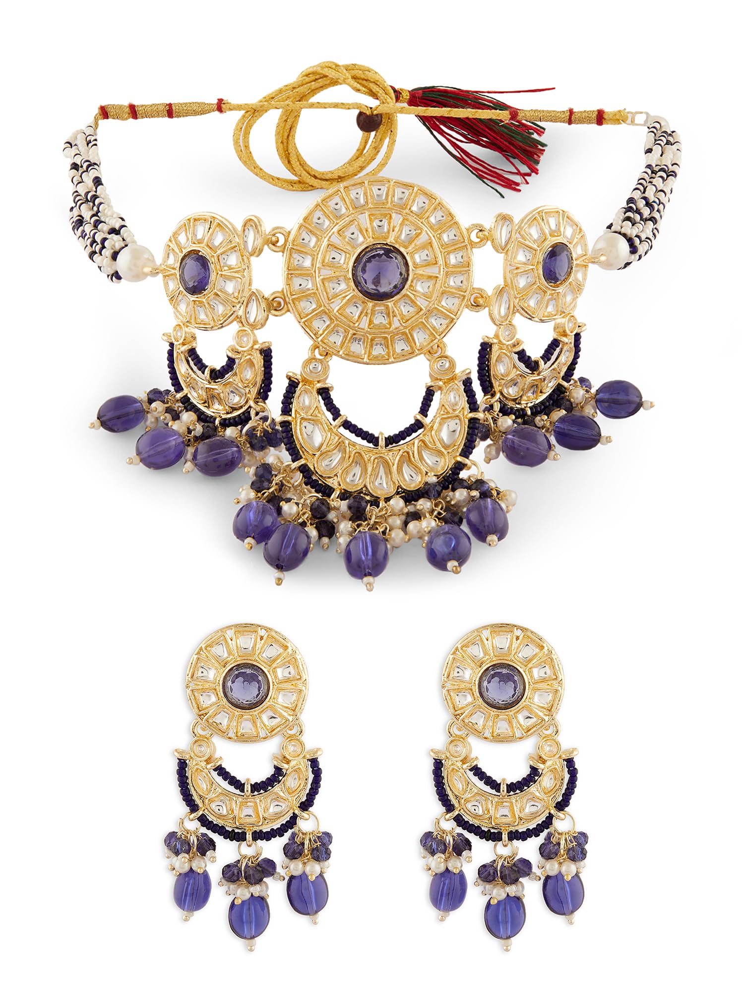 ZAVERI PEARLS Purple Stones Multistrand Beaded Kundan Choker Necklace & Earring Set For Women-ZPFK18847 (B0DCSS9K2M) Amazon Price History, Amazon Price Tracker