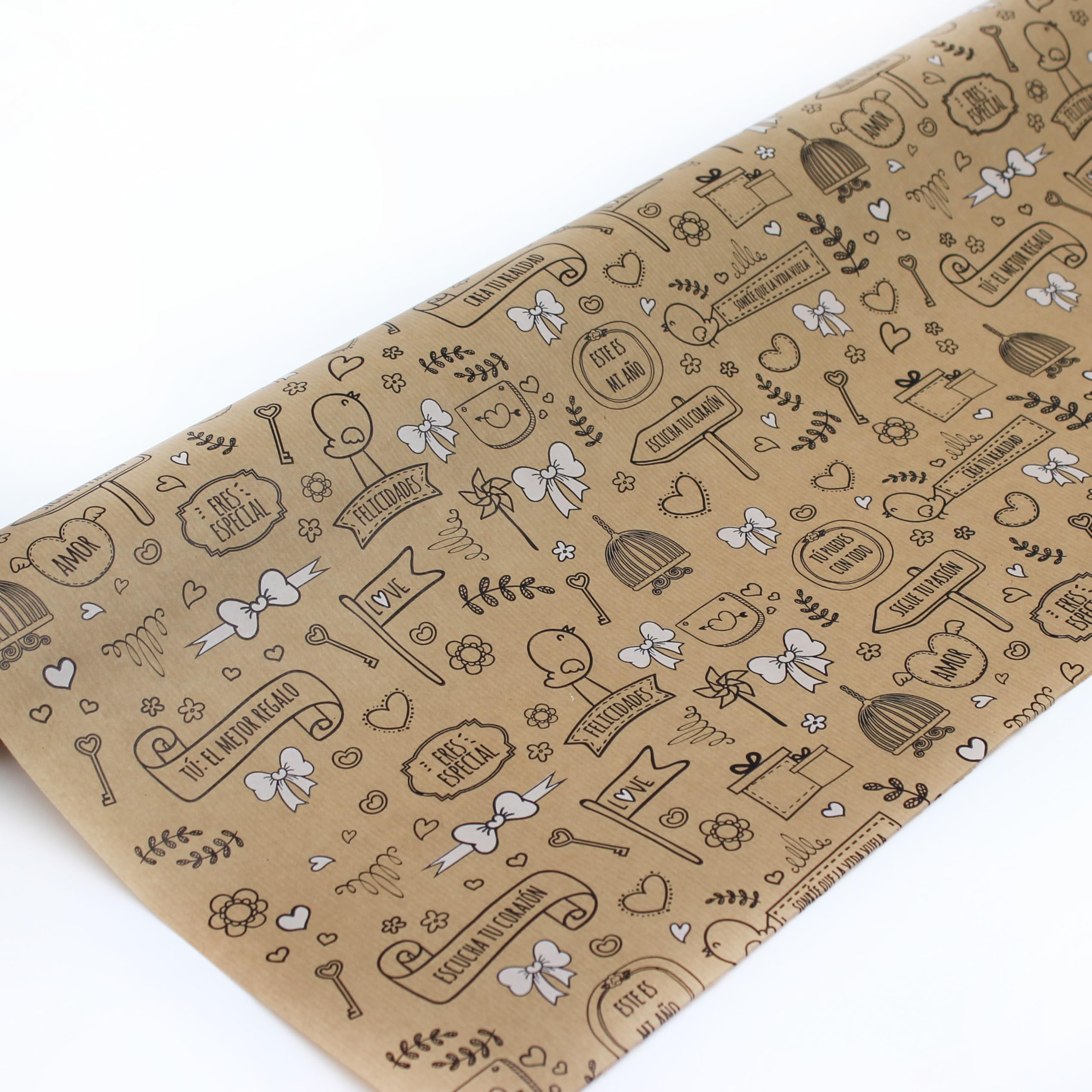 Papel de regalo kraft en rollo de 62CM x 25M con diseño de pollitos. Ideal para: Comercios, envolver regalos, aniversarios, cumpleaños y Navidad. (POLLITOS)