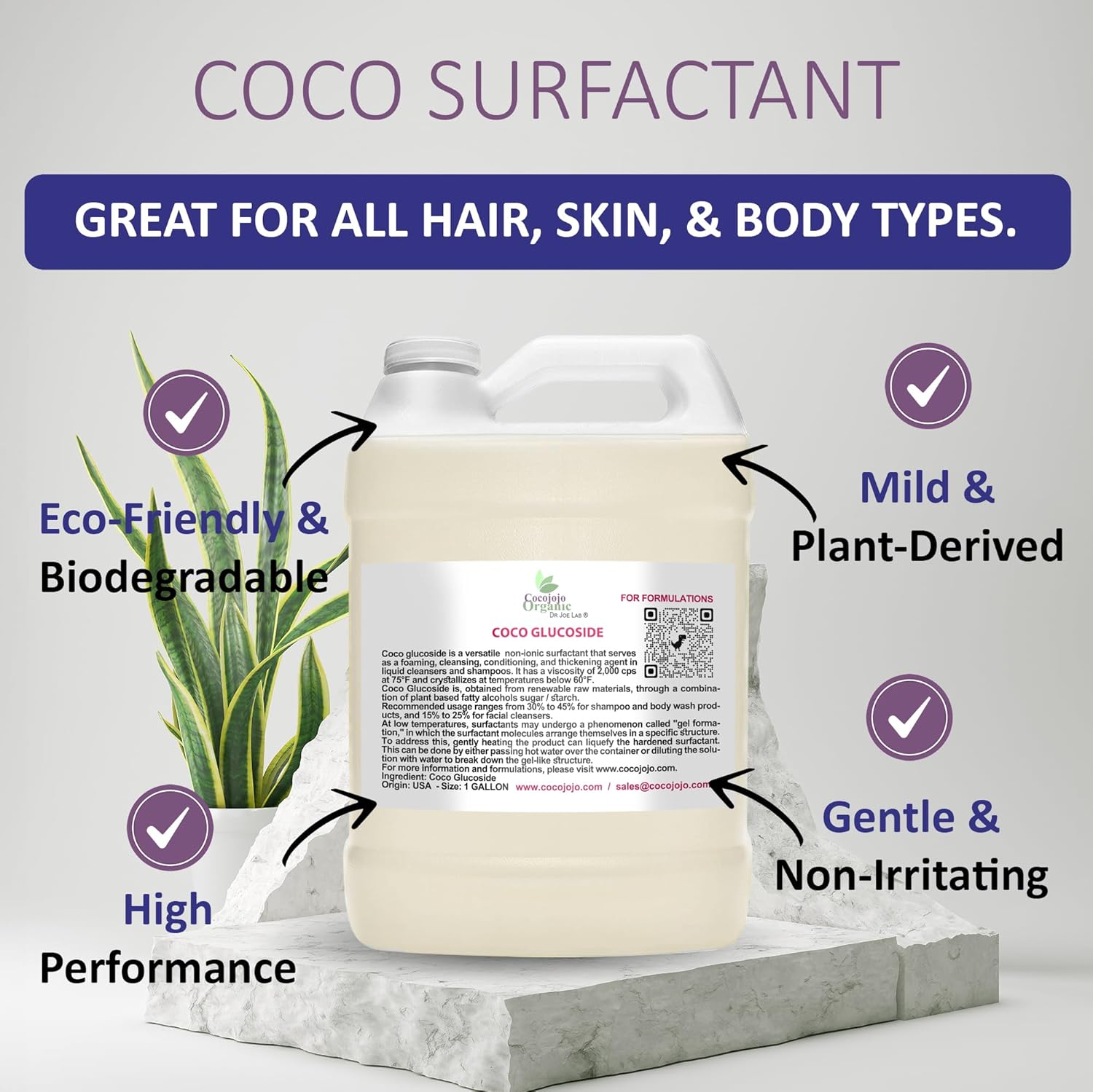 Cocojojo Coco Glucoside Natural Surfactant - Surfactants for Soap Making DIY Shower Gel, Skin Care, Body and Face Wash, Plant Derived, Natural - 1 Gallon (Pack of 1)