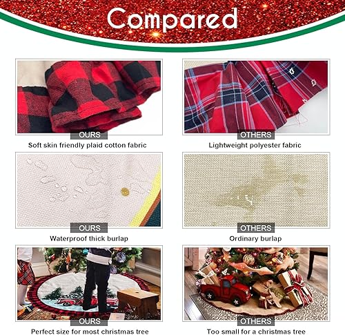Miniatura 8 de ORTIGIA Falda de árbol de Navidad de 48 pulgadas, diseño de búfalo rojo y negro, falda de árbol de Navidad, borde con volantes, para granja,