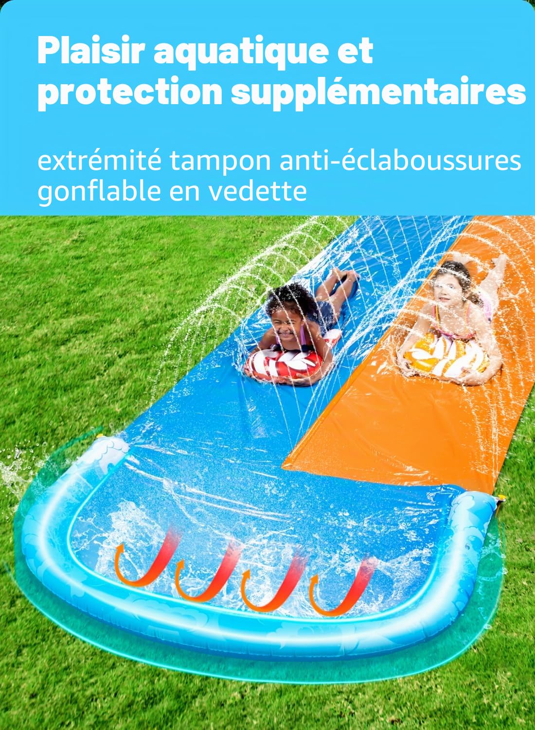 JOYIN 685 cm Toboggan Aquatique avec 2 bodyboards, Toboggan d'eau pour pelouse avec arroseur intégré, Jouet d'été pour Enfants et Adultes, Amusement en Plein air dans Le Jardin