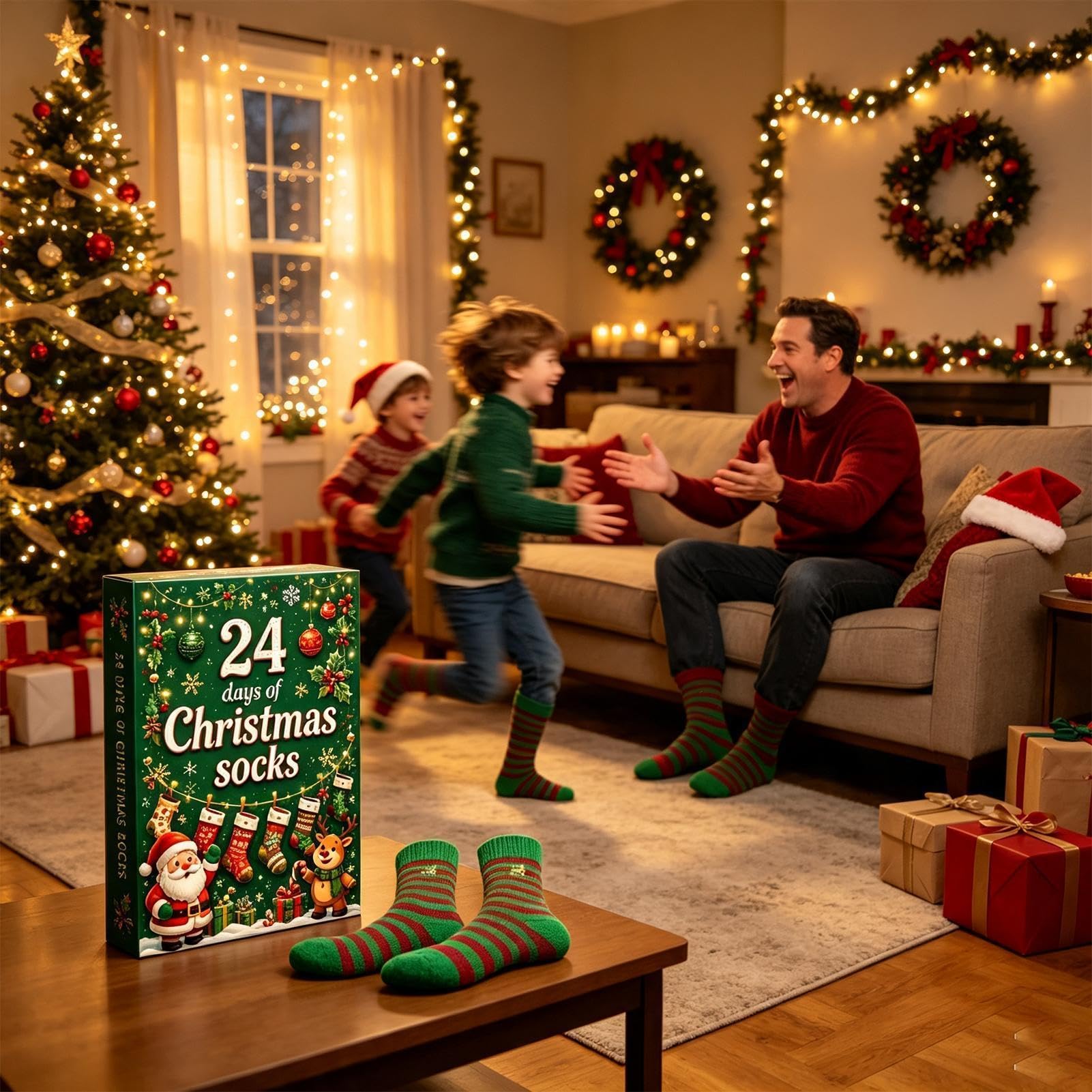 Calendrier de l'Avent de Noël - 12 paires de chaussettes chaudes en coton