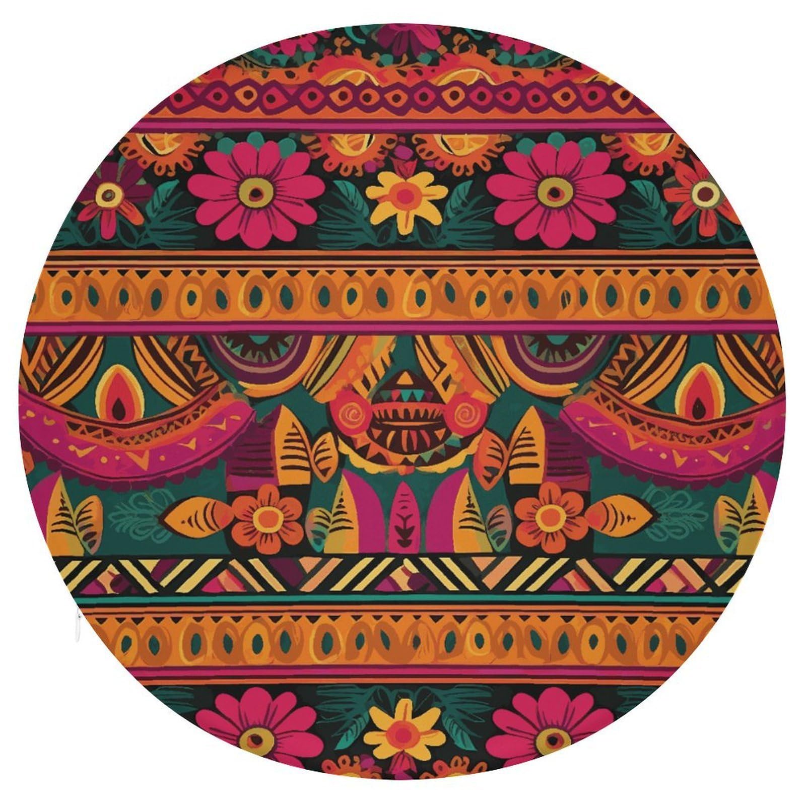 Wsoihfec Style Mexican Folk Art Boho Seat Cushion Round Chair Pad
