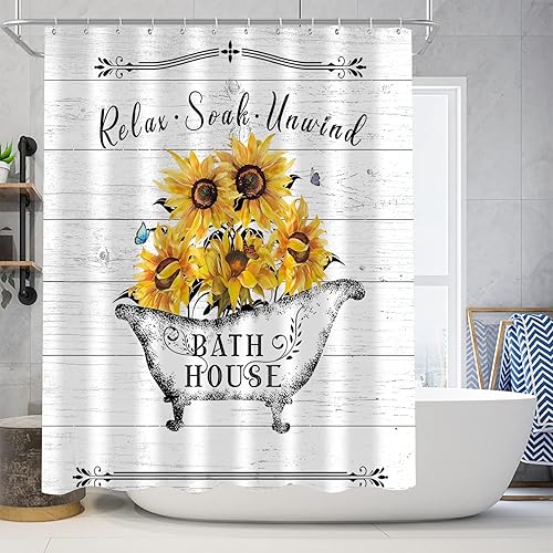 Miniatura 9 de Nkzply Juego de 4 cortinas de ducha florales lavanda con cortina de ducha y alfombras, flores moradas, bañera de campo sobre fondo de madera