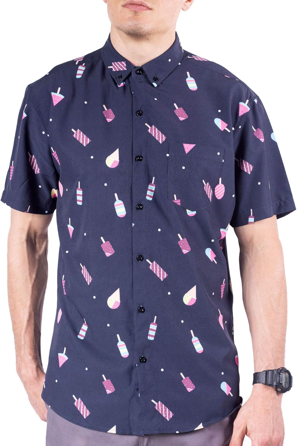 Visive Mens Short Sleeve Button Down Shirt with Dessert Print